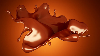 A splash of chocolate on a brown background. 3d illustration, 3d rendering.