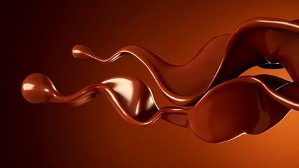 A splash of chocolate on a brown background. 3d illustration, 3d rendering.