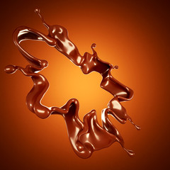 A splash of chocolate on a brown background. 3d illustration, 3d rendering.