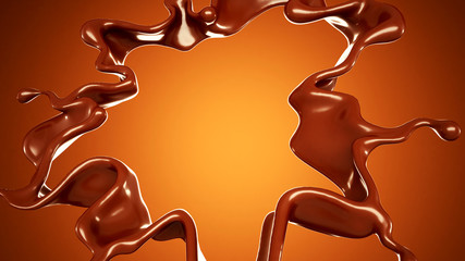 A splash of chocolate on a brown background. 3d illustration, 3d rendering.