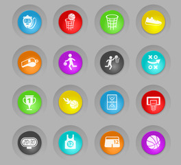 basketball colored plastic round buttons icon set
