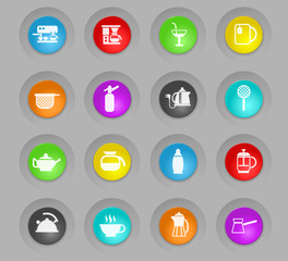 utensils for beverages colored plastic round buttons icon set