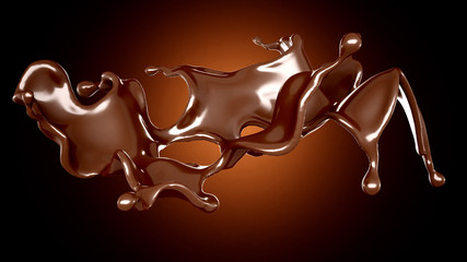 A splash of chocolate on a brown background. 3d illustration, 3d rendering.