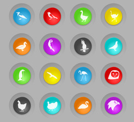 birds colored plastic round buttons icon set