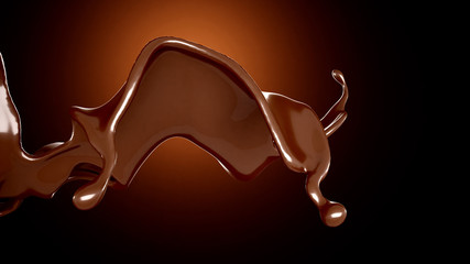 A splash of chocolate on a brown background. 3d illustration, 3d rendering.
