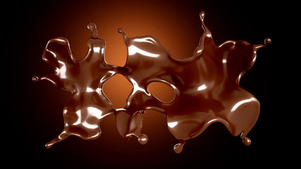 A splash of chocolate on a brown background. 3d illustration, 3d rendering.