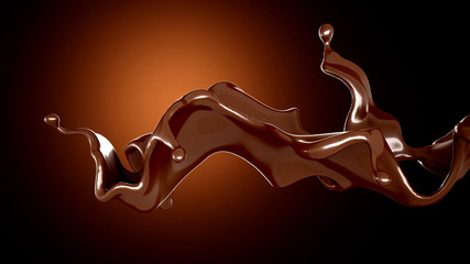 A splash of chocolate on a brown background. 3d illustration, 3d rendering.