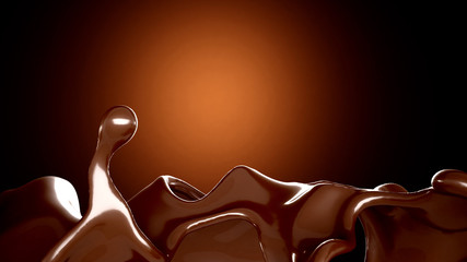 A splash of chocolate on a brown background. 3d illustration, 3d rendering.