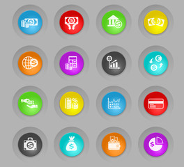 business finance colored plastic round buttons icon set