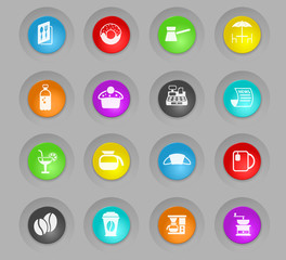 cafe colored plastic round buttons icon set