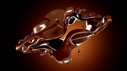 A splash of chocolate on a brown background. 3d illustration, 3d rendering.