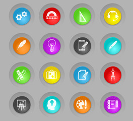 creative process colored plastic round buttons icon set