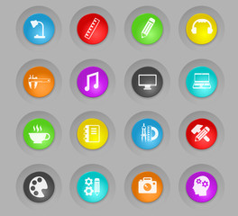 creative process colored plastic round buttons icon set