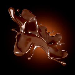 A splash of chocolate on a brown background. 3d illustration, 3d rendering.