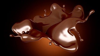 A splash of chocolate on a brown background. 3d illustration, 3d rendering.