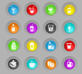 drinks colored plastic round buttons icon set