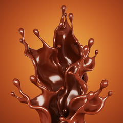 A splash of chocolate on a brown background. 3d illustration, 3d rendering.