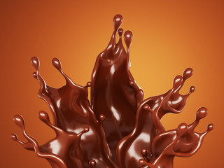 A splash of chocolate on a brown background. 3d illustration, 3d rendering.