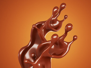 A splash of chocolate on a brown background. 3d illustration, 3d rendering.