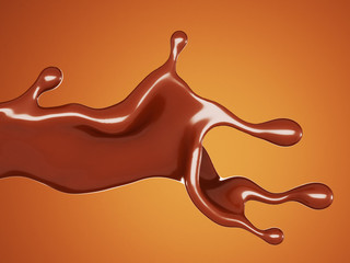 A splash of chocolate on a brown background. 3d illustration, 3d rendering.