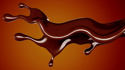 A splash of chocolate on a brown background. 3d illustration, 3d rendering.