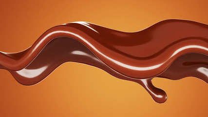 A splash of chocolate on a brown background. 3d illustration, 3d rendering.