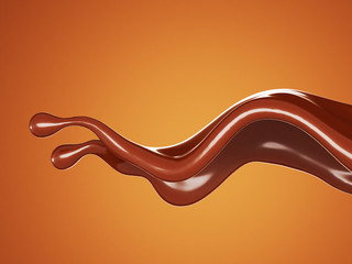 A splash of chocolate on a brown background. 3d illustration, 3d rendering.