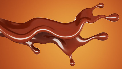 A splash of chocolate on a brown background. 3d illustration, 3d rendering.