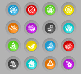 earth day colored plastic round buttons icon set