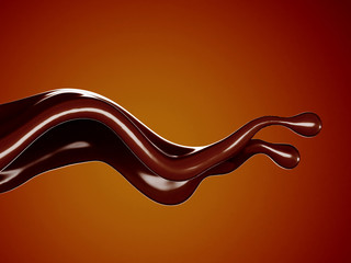 A splash of chocolate on a brown background. 3d illustration, 3d rendering.