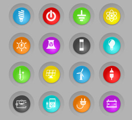 electricity colored plastic round buttons icon set