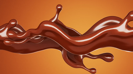 A splash of chocolate on a brown background. 3d illustration, 3d rendering.