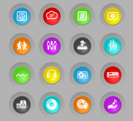 electro music colored plastic round buttons icon set