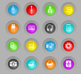 electronics repair colored plastic round buttons icon set