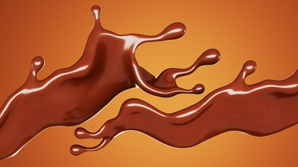 A splash of chocolate on a brown background. 3d illustration, 3d rendering.