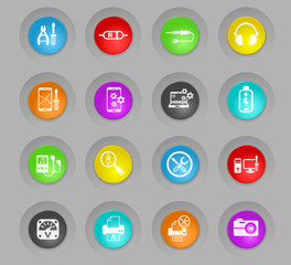 electronics repair colored plastic round buttons icon set