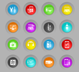 electronics repair colored plastic round buttons icon set