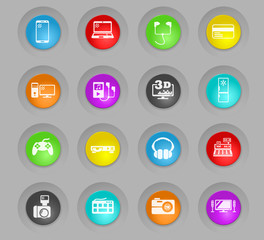 electronics supermarket colored plastic round buttons icon set