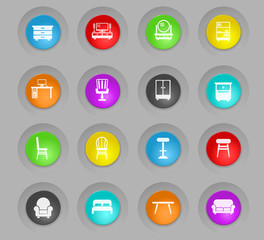 furniture colored plastic round buttons icon set