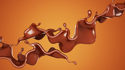 A splash of chocolate on a brown background. 3d illustration, 3d rendering.