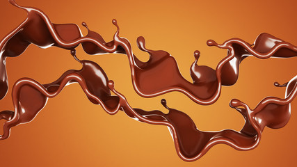 A splash of chocolate on a brown background. 3d illustration, 3d rendering.