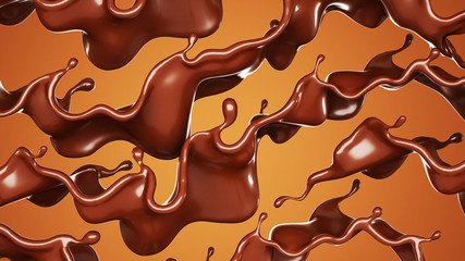 A splash of chocolate on a brown background. 3d illustration, 3d rendering.