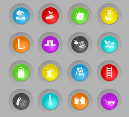 gardening colored plastic round buttons icon set