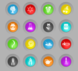 gardening colored plastic round buttons icon set