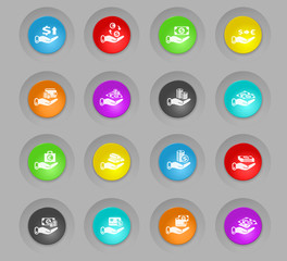 hand and money colored plastic round buttons icon set