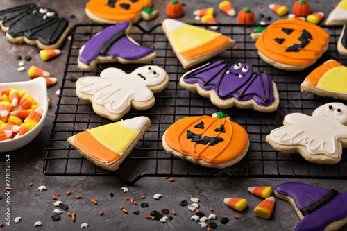 Halloween cookies decorated with royal icing