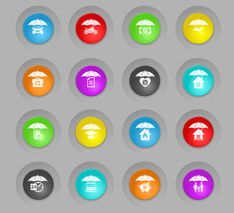 insurance colored plastic round buttons icon set