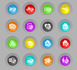 insurance colored plastic round buttons icon set