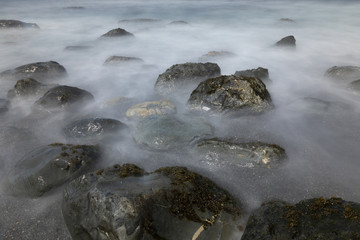 Slow exposure of water with rocks