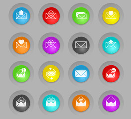 envelope colored plastic round buttons icon set